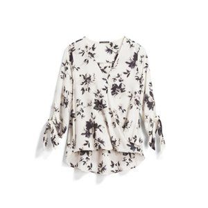 Allan Surplice Tie Sleeve High Low Blouse NWT